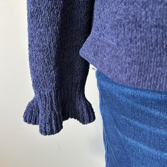 Lilly Pulitzer Calloway Chenille Ruffle Sleeve Sweater Crewneck Navy Sz S - Picture 6 of 11